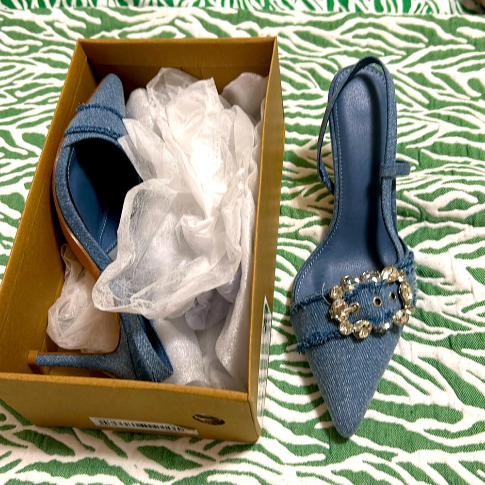 New denim kitten heels 3 inches